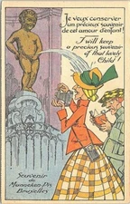 Illustrated PC Gross Scene Statue Urinating on Woman Belgium 1940s