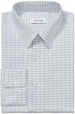 Calvin Klein Men's Slim Fit Dress Shirt , Aqua Multi, Small 14.5, 32-33