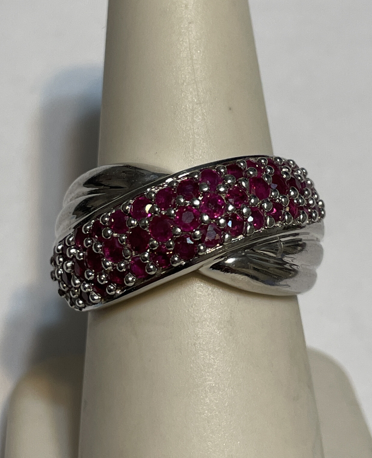 CNA Sterling Silver Ruby Crossover Ring Size 7.75 - image 2