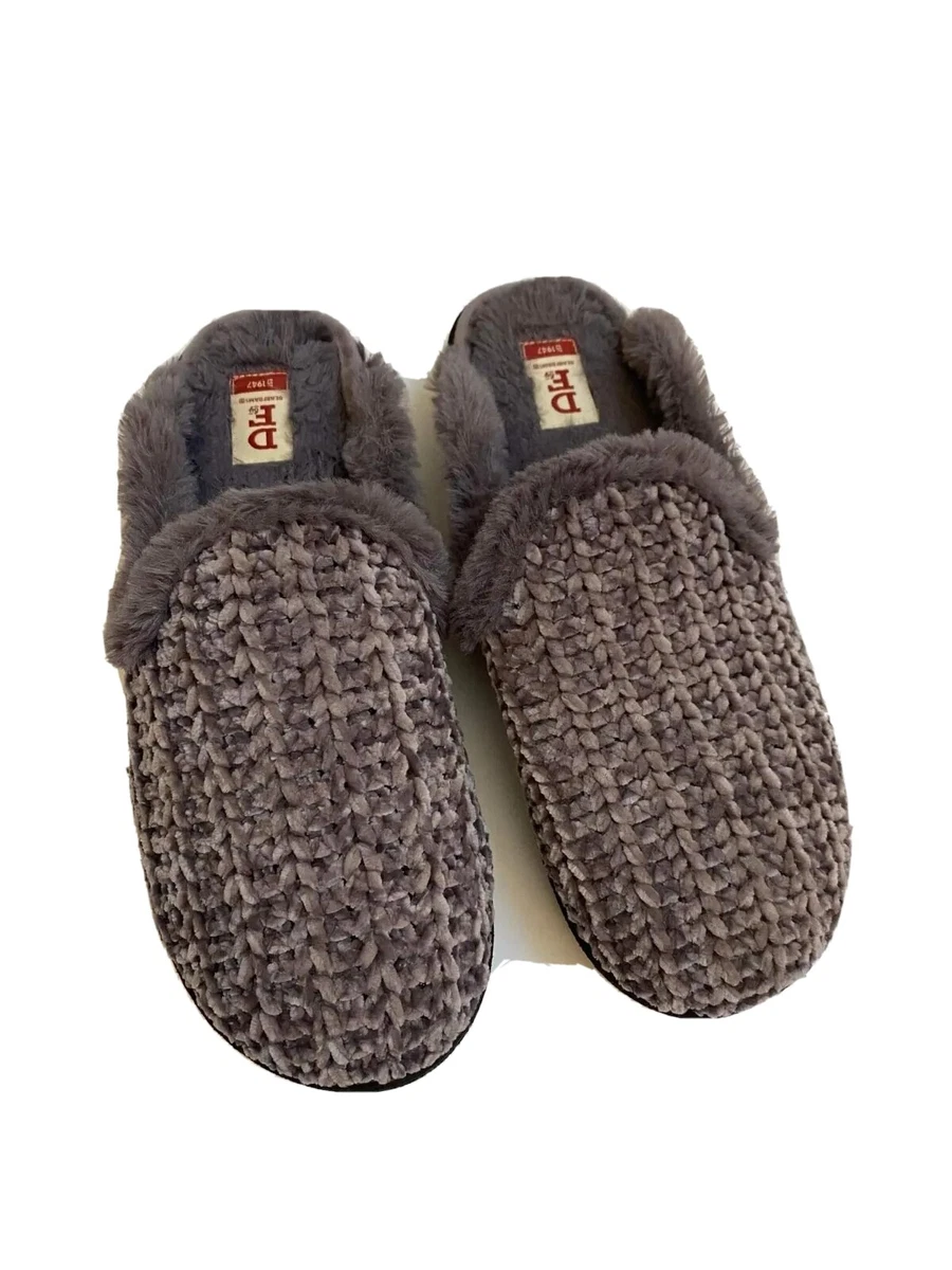 Women s Dearfoams Knit Clog Slip On Faux Fur Memory Foam Slippers