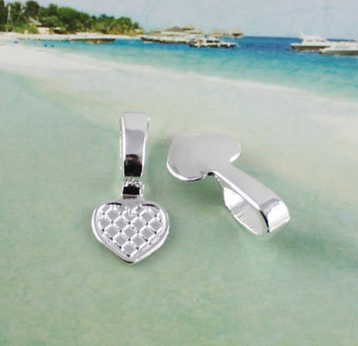 100PCS Silver Plate Heart Glue on bail charms FC11586SP