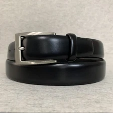 Jos A Banks Smooth Leather Belt Black Silver Tone Buckle Mens 42