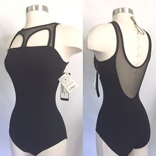 So Danca Ladies Wide Strap Mesh Insert Leotard, BLACK, Size L, NWT