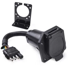 4 Pin Flat to 7 Way RV Trailer Truck Adapter Wiring Plug with Mounting Bracket