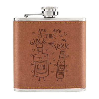 You Are The Gin To My Tonic 6oz PU Leather Hip Flask Tan - Valentine's Day