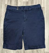 Chaps Womens Size 8 Cuffed Stretchy Navy Blue Bermuda Shorts