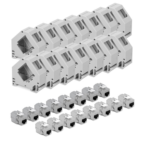16x Módulo keystone blindado para cable CAT6A con 16x soporte de raíl DIN - Zdjęcie 8 z 8