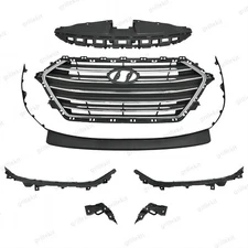 7PC For Elantra 2017 2018 Front Upper Chrome Grille Headlight Bumper Bracket Kit