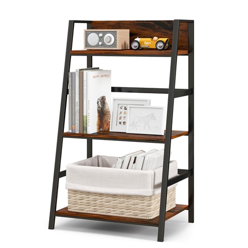 3-Tier Ladder Bookshelf Industrial Storage Rack Bookcase Plant Display Shelf