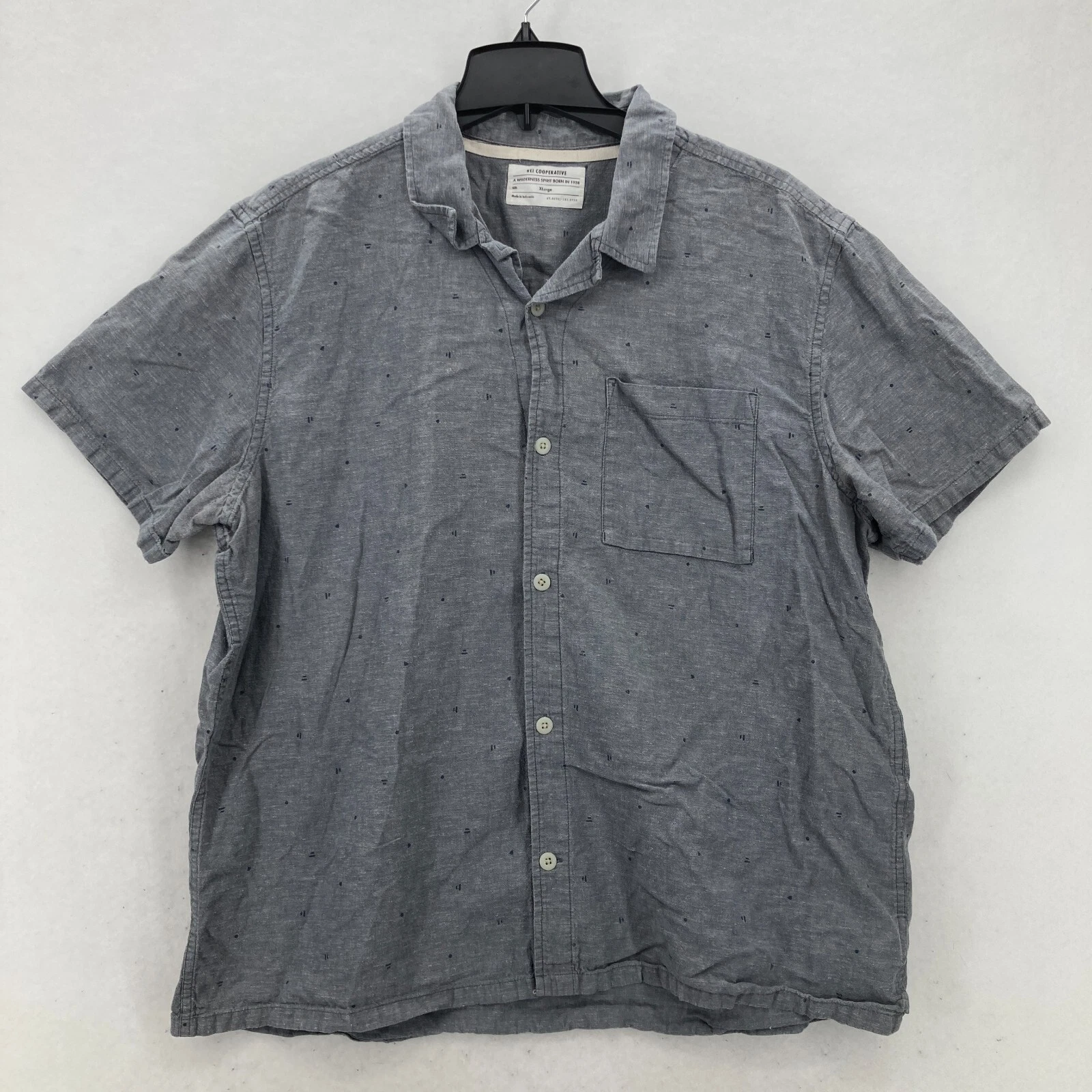 REI Coop Short Sleeve Button Up Shirt Mens XL Gray Hemp Organic Cotton Travel