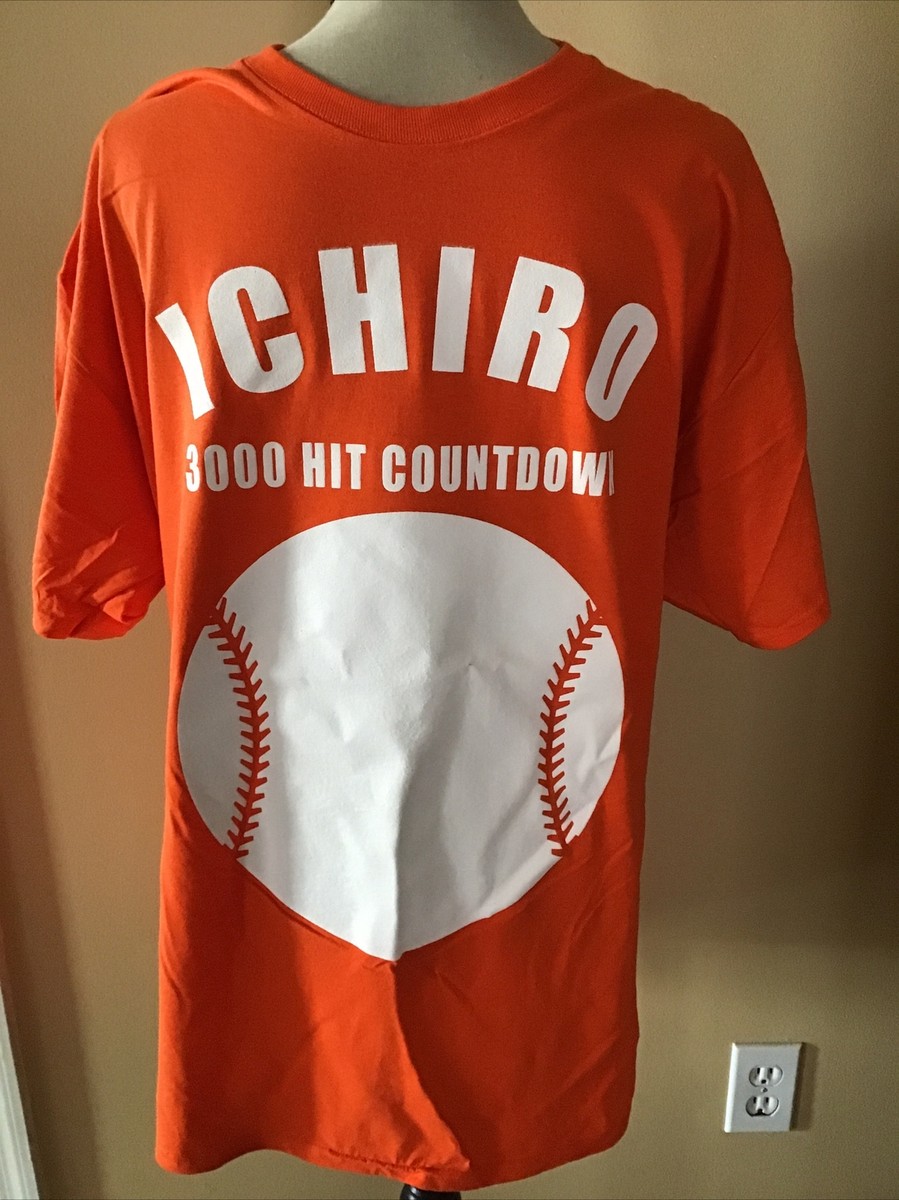 Ichiro Suzuki 3000 Hits Countdown Orange T Shirt XL Miami Marlins NEW  HOF