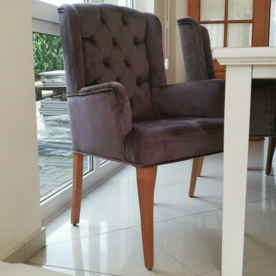 Eleganter Ohren Armlehnen Esszimmer Stuhl Textil Samt Mit Chesterfield Steppung Ebay