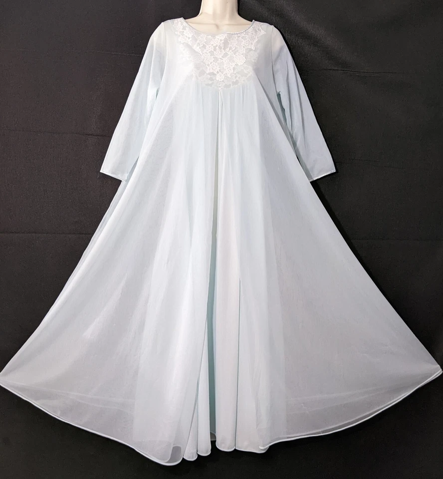 Conjunto de camisola e roupão peignoir vintage década de 1950 4 camadas lingerie 34 - Imagem 3 de 4