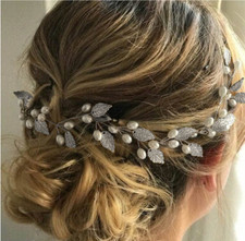 Unicra Bride Leaf Wedding Hair Vine Silver Pearl Bridal Piece Crystal For Women