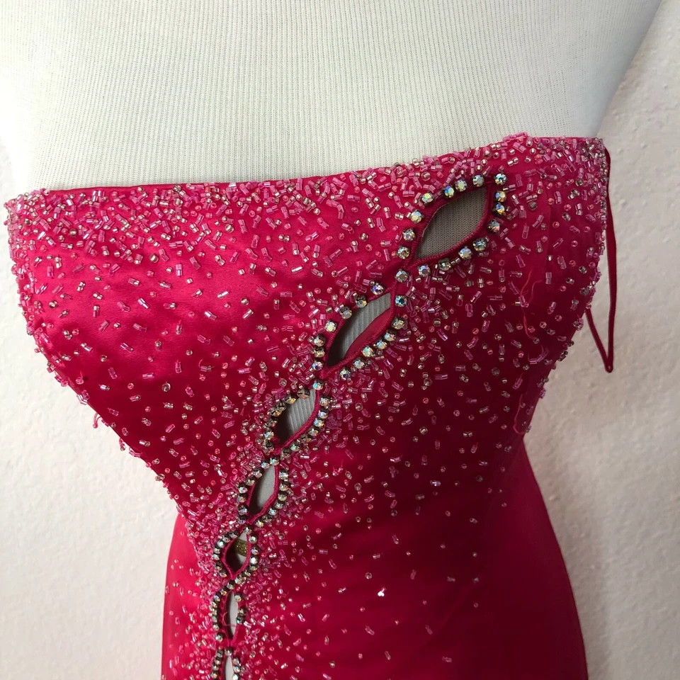 Cache Pink Strapless Embellished Beaded Cutout Maxi Dress Gown Slit size 2 HK - Image 2 of 4