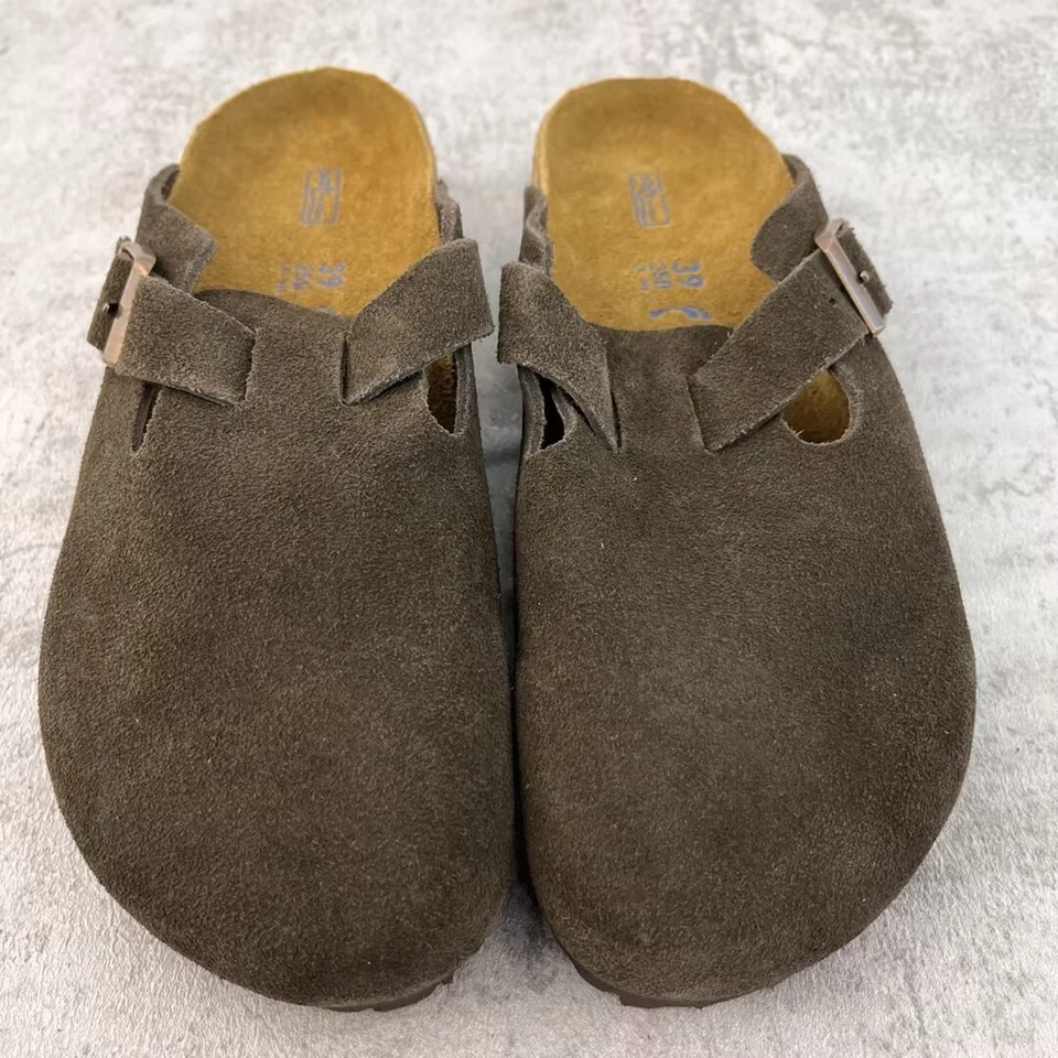 Birkenstock Boston Gamuza Cuero Suave Plantilla Zapatos Moca-Seleccionar Talla Foto 2 de 4