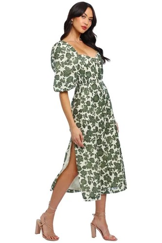MON RENN Botanic Midi Dress Floral Green Size 8 AU RRP 249 WITH DEFECTS - Picture 2 of 7