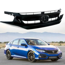 Fit 2019-2020 Honda Civic Sedan Coupe Front Upper Glossy Black Mesh Grille Grill