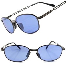 Old Classic Vintage 80s Fashion Rectangle Sunglasses Gunmetal Frame Blue Lens