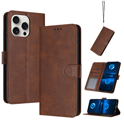 For iPhone 14 15 16e 16 Pro Max Leather Wallet case Card Holder Flip Folio Cover