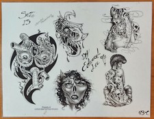 Vintage Edward Lee Black Gray SHOP USED Tattoo Flash Production Sheet Bio Mech