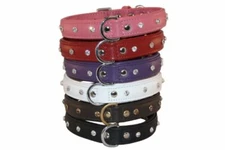 NWT! Angel Pet Supply-16" Athens Rhinestone Leather Dog Collar-Quality! Comfort!