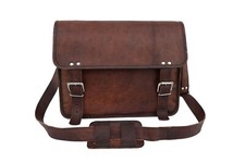 16 In Dark Leather Messenger Bag Mens Office Laptop Satchel School Shoulder Bags