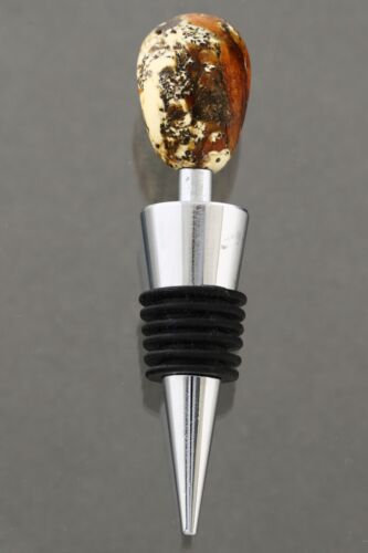 BOTTLE STOPPER Decorated with Genuine BALTIC AMBER Large White Stone 230316-7 - Picture 1 of 5