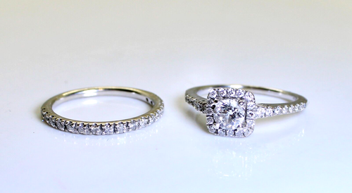 14K Weißgold Heiligenschein 0,72 kt Diamant Hochzeit/Versprechen/Verlobung Set, Größe 5