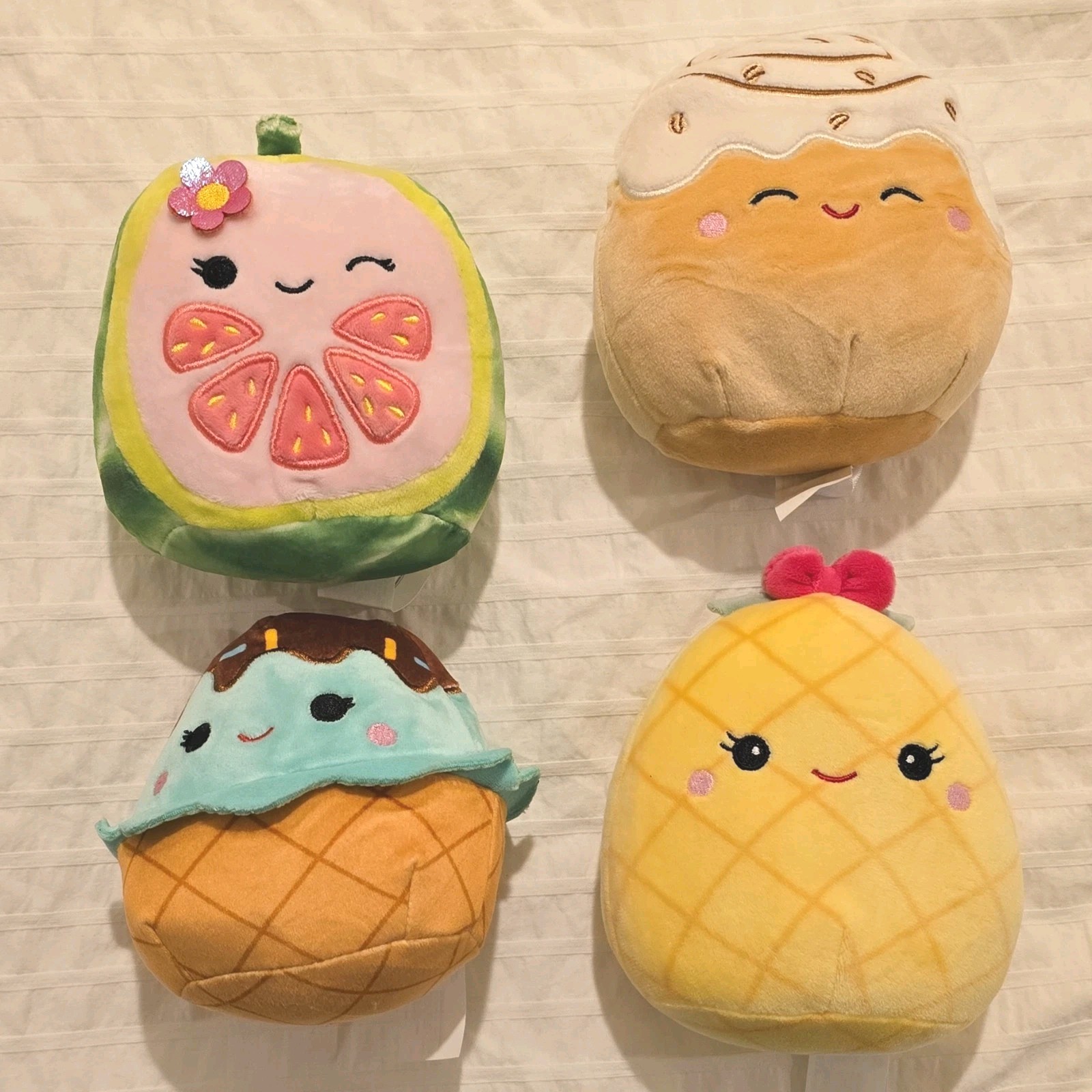 Plush Mixed Lot of 4 Fruit & Dessert Toys: Grapefruit, Donut, Ice Cream Cone