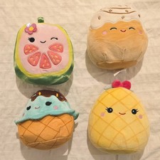 Plush Mixed Lot of 4 Fruit  Dessert Toys: Grapefruit, Donut, Ice Cream Cone