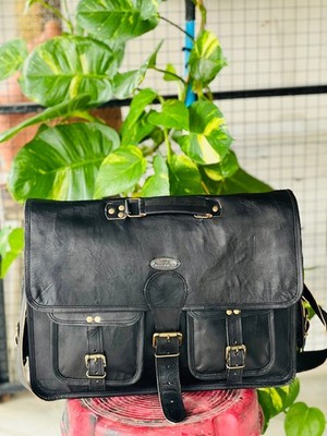 18'' Bold  Leather Bag for Laptop Handmade Briefcase Satchel Crossbody (...