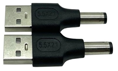 2-Pack USB 2.0 A Male to DC 5.5x2.1mm Male Power Adapter for Charging Devices