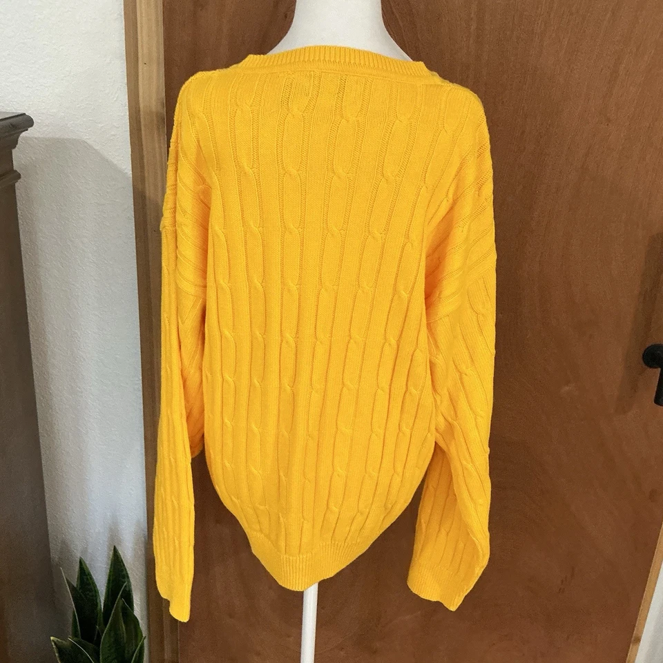 Izod NUEVO Cuello Redondo Amarillo Pull Over Cable Tejido Tenis Golf Preppy Para Hombre Med. USA Foto 4 de 4