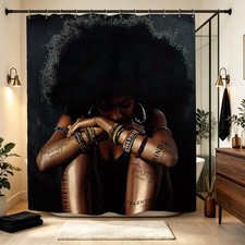 Black Girl Woman Bathroom Shower Curtain 60W by 71H Inch African Afro Lady Se...