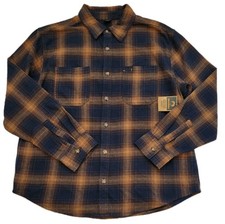Men's Brahma Loose Fit Heavyweight Flannel Long Sleeve Plaid Shirt Size L Brown