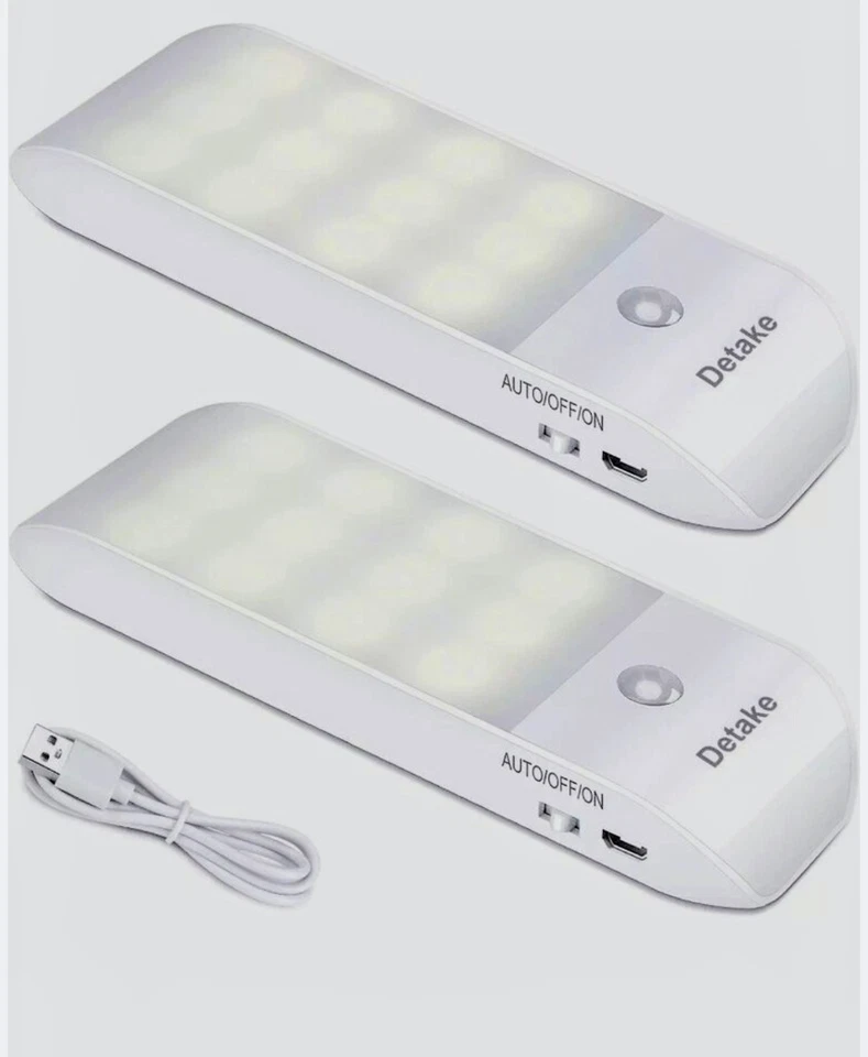 DETAKE Motion Sensor Lights Indoor, 2 Pack Rechargeable LED Assorted Size Names