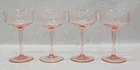 Set of 4 Vintage Pink Etched Depression Glass Champagne Coupes / Sherbet Glasses