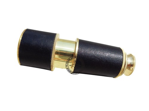 Brass Marine Handheld Spyglass Brass Telescope Binoculars Black Lather 8-inch BH - Picture 3 of 6