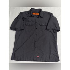 Red Kap Work Shirt Men's Short Sleeve Button Up Gray Industrial Uniform