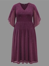 Bloomchic Glitter Mesh Petal Sleeve Midi Dress Size UK 14