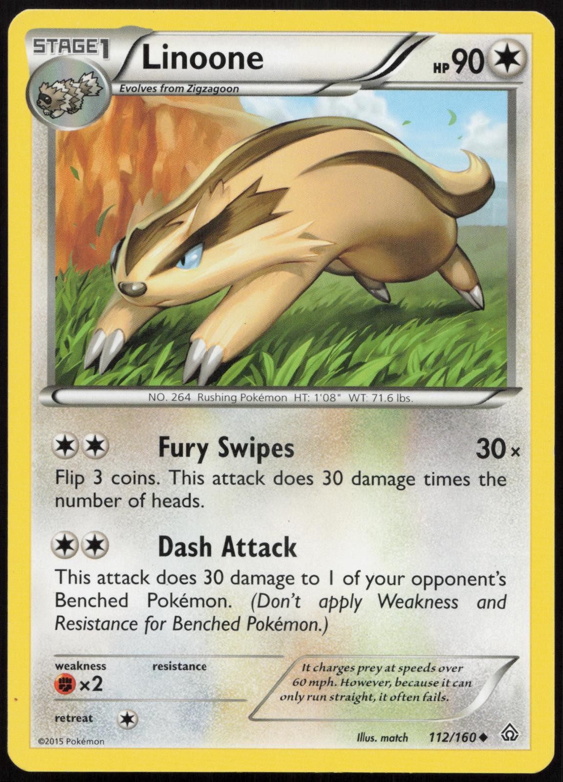 Linoone 112/160 Uncommon Primal Clash Pokemon Lightly Played