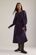 Anthropologie Fern Long Sleeved Smocked Midi Dress Sz UK 12
