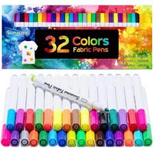 sunacme Fabric Markers Pen, 32 Colors Permanent Fabric Paint Pens for T-Shirt,