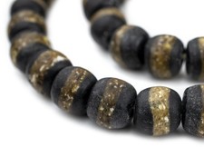 Black Kente Krobo Beads 18mm Ghana African Round Glass Large Hole 28 Inch Strand