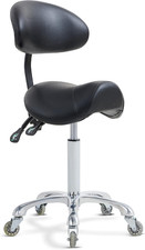 Ergonomic Saddle Stool with Back Support for Estheticians Salons - Black