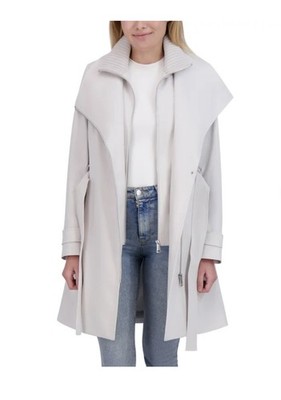 Halston Women's Belted Trench Coat, Light Gray, X-Large 