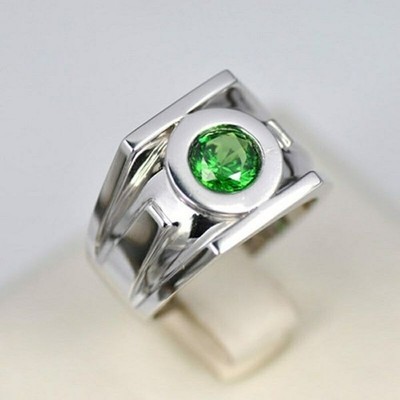 Emerald 2Ct Round Green Lantern Power Biker Men's Ring Solid 925 Sterling Silver