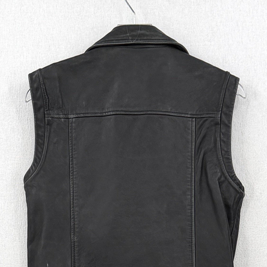 ALLSAINTS Billie Vintage Gilet Leather Biker Vest Women S Black Distressed Black image 7