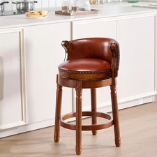 Bar Stool, Mid-Century Modern Style Swivel Bar Stools with Leather Seat and W...